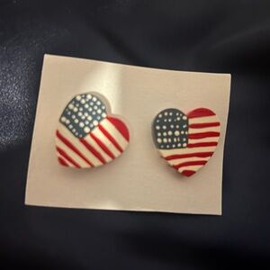 Hand Painted Heart-Shaped American Flag Earrings-Set Two